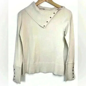 Tracy M. Womens White Y2K Silk Cashmere Preppy Prep Old Money Sweater Small